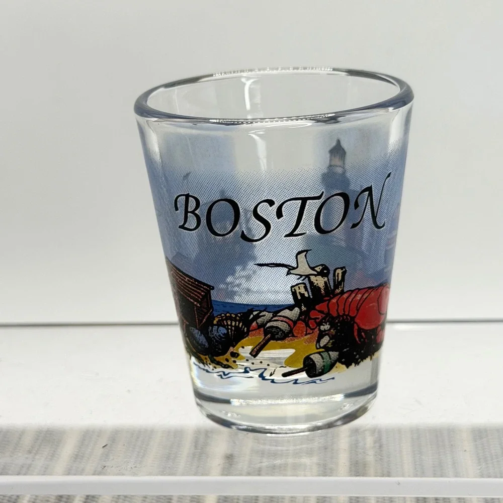 Boston Massachusetts Souvenir Shot Glass Lighthouse Lobster Coastal Clear Glass
